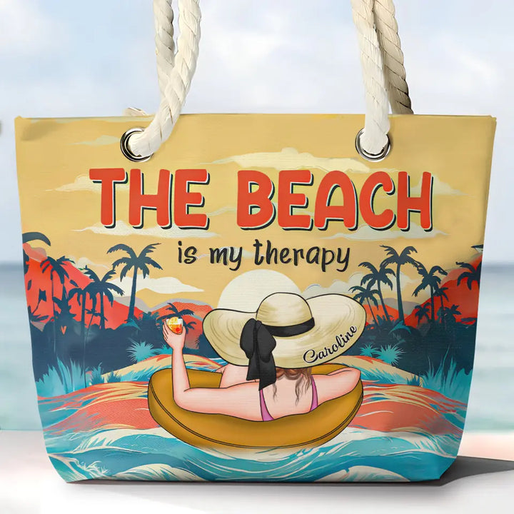 The Beach Is My Therapy - Personalized Custom Beach Bag - Vacation Gift, Summer Gift For Family Members