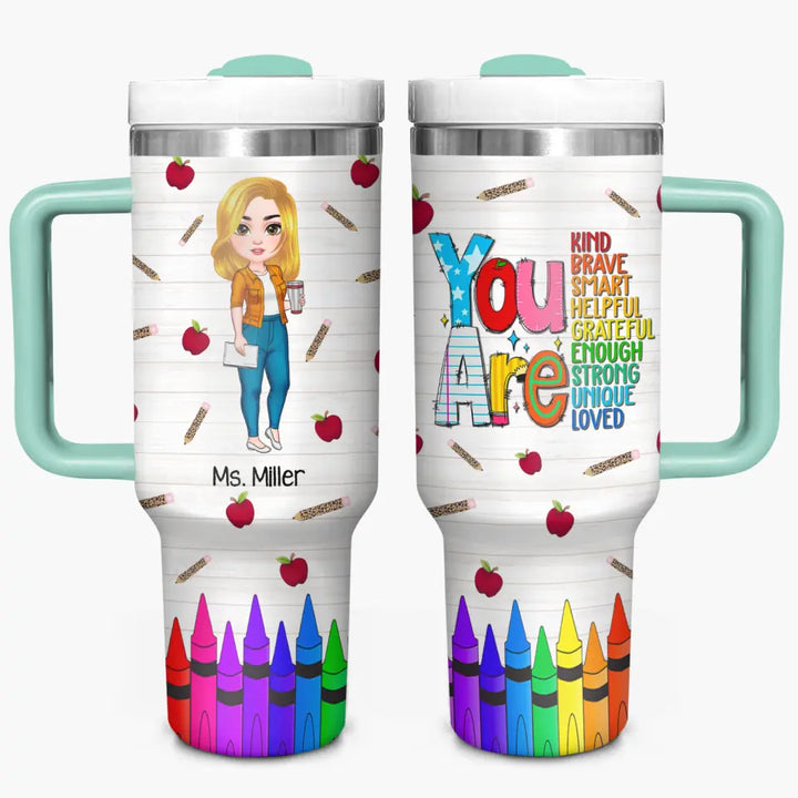 Teach, Love, Inspire - Personalized Custom Tumbler With Handle - Teacher's Day, Appreciation Gift For Teacher