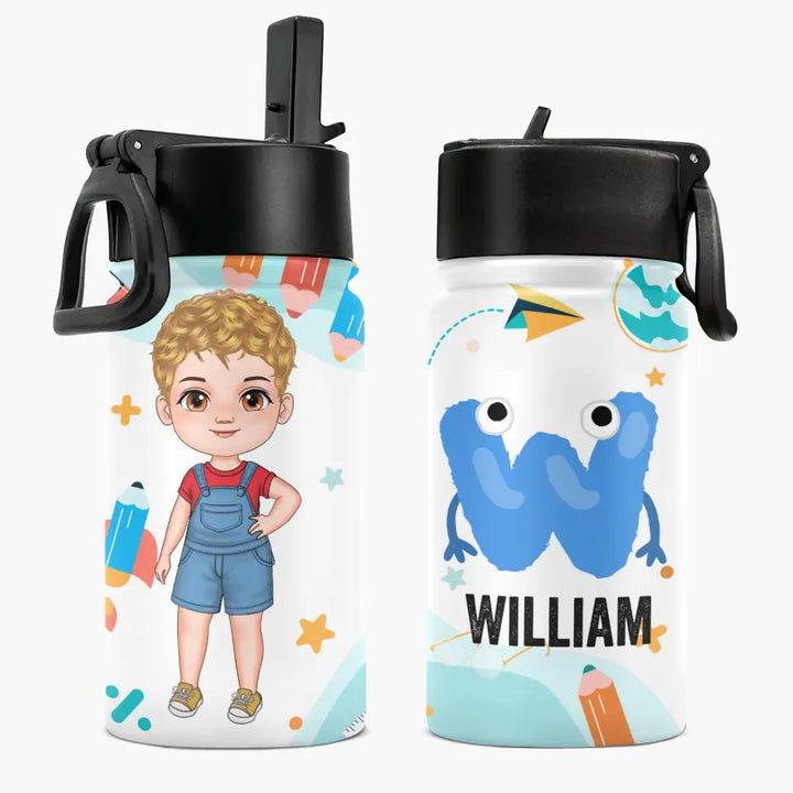 Kid Letter School - Personalized Custom Kids Insulated Bottle - Birthday, Back To School, Kindergarten, First, Second, Third, Fourth, Fifth Grade, Pre-K Gift For Kid