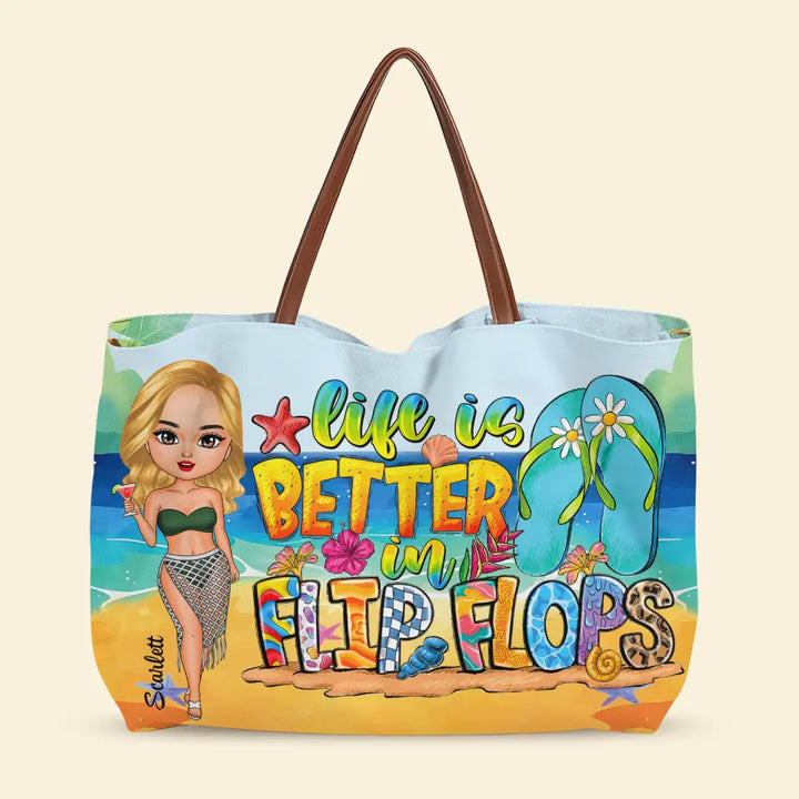 Life Is Better In Flip Flops - Personalized Custom Tote Bag - Summer Gift For Girl, Friends, Family Members