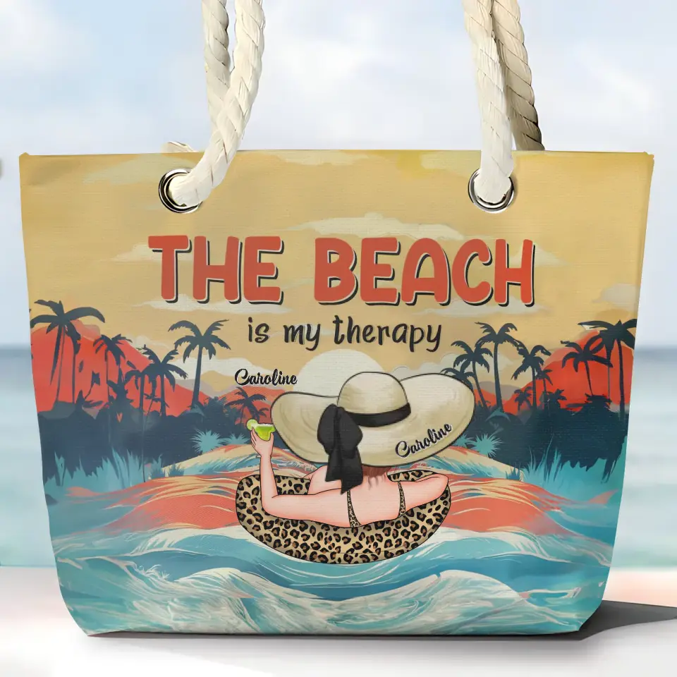 The Beach Is My Therapy - Personalized Custom Beach Bag - Vacation Gift, Summer Gift For Family Members