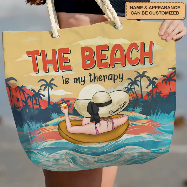 The Beach Is My Therapy - Personalized Custom Beach Bag - Vacation Gift, Summer Gift For Family Members