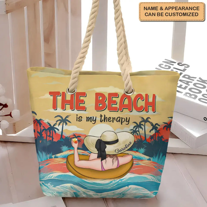 The Beach Is My Therapy - Personalized Custom Beach Bag - Vacation Gift, Summer Gift For Family Members