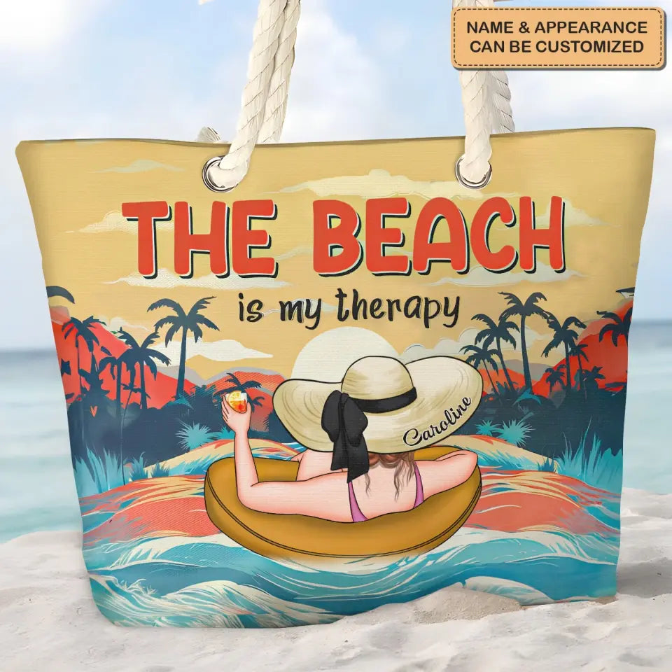 The Beach Is My Therapy - Personalized Custom Beach Bag - Vacation Gift, Summer Gift For Family Members