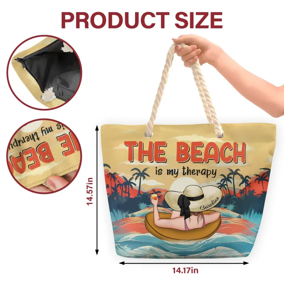 The Beach Is My Therapy - Personalized Custom Beach Bag - Vacation Gift, Summer Gift For Family Members