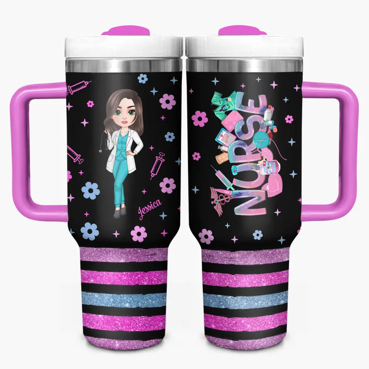 Love Nurse Life - Personalized Custom Tumbler With Handle - Nurse's Day, Appreciation Gift For Nurse