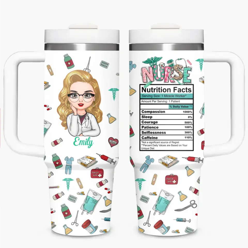 Nurse Nutrition Facts - Personalized Custom Tumbler With Handle - Nurse's Day, Appreciation Gift For Nurse