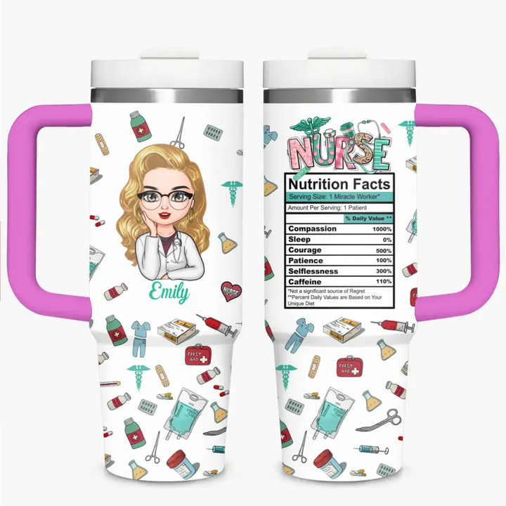 Nurse Nutrition Facts - Personalized Custom Tumbler With Handle - Nurse's Day, Appreciation Gift For Nurse