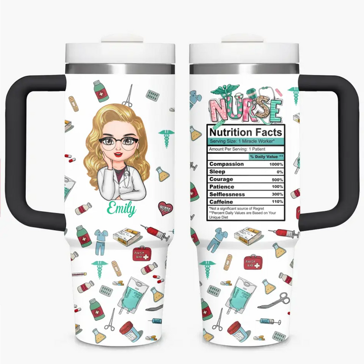 Nurse Nutrition Facts - Personalized Custom Tumbler With Handle - Nurse's Day, Appreciation Gift For Nurse