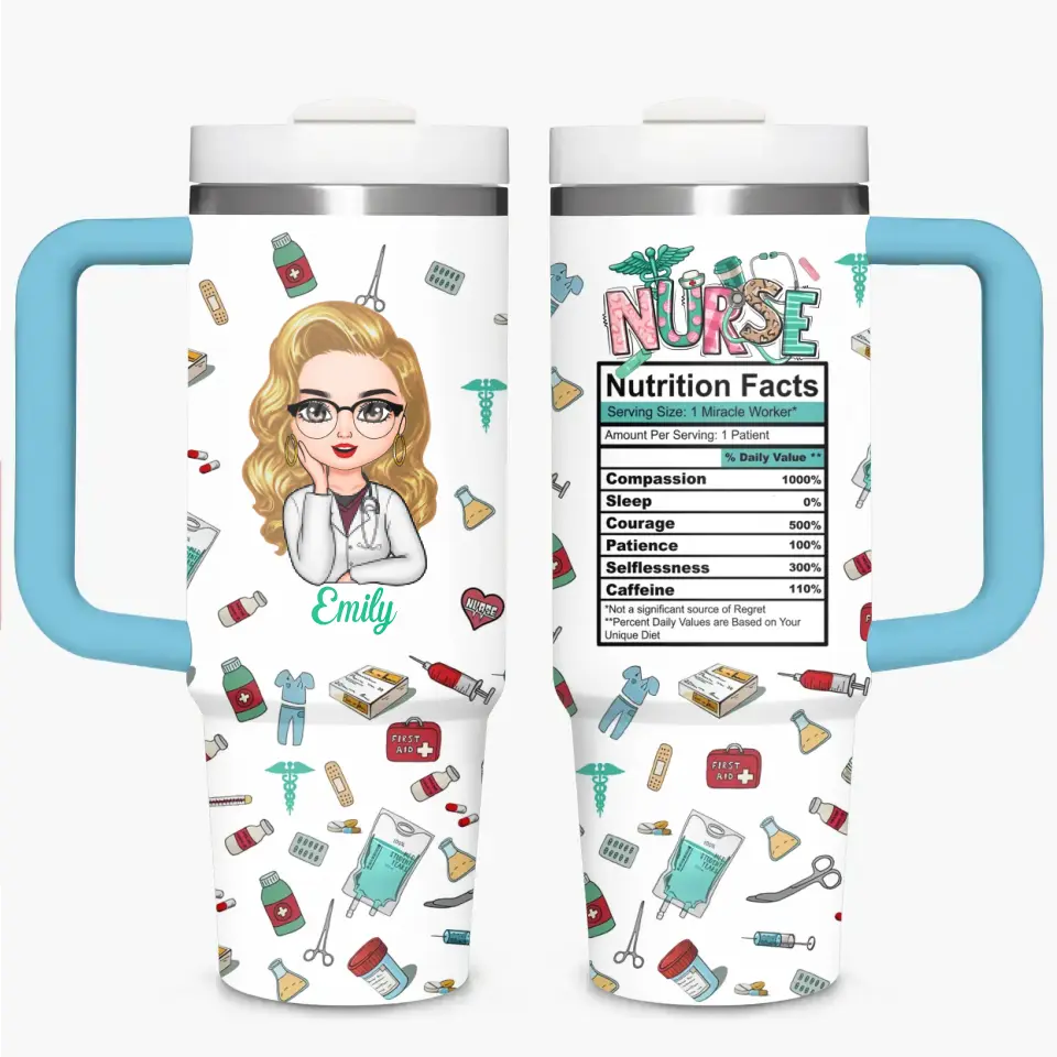 Nurse Nutrition Facts - Personalized Custom Tumbler With Handle - Nurse's Day, Appreciation Gift For Nurse