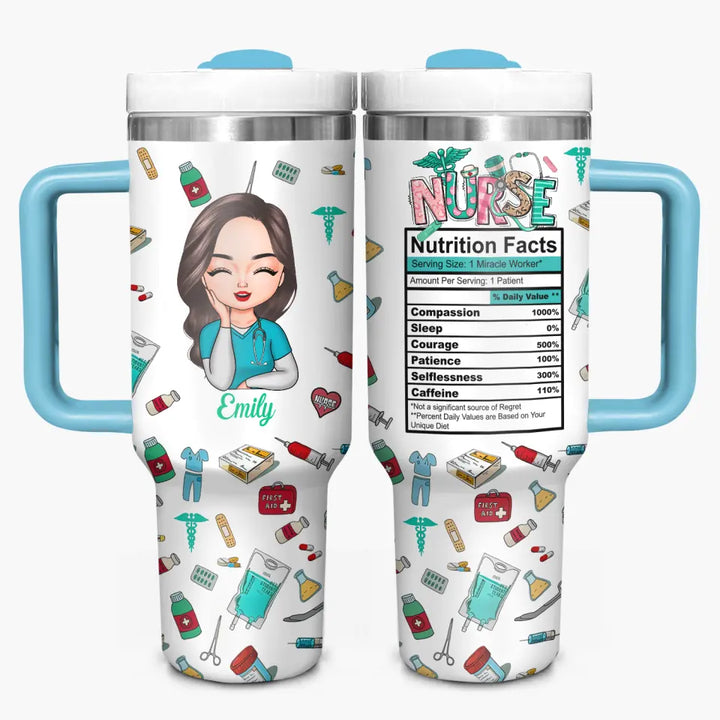 Nurse Nutrition Facts - Personalized Custom Tumbler With Handle - Nurse's Day, Appreciation Gift For Nurse