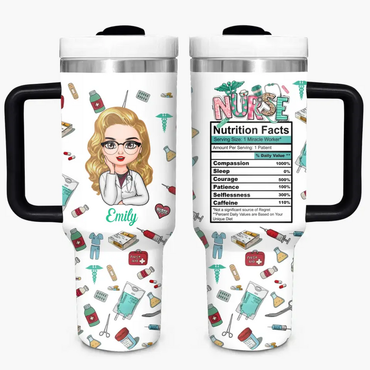 Nurse Nutrition Facts - Personalized Custom Tumbler With Handle - Nurse's Day, Appreciation Gift For Nurse