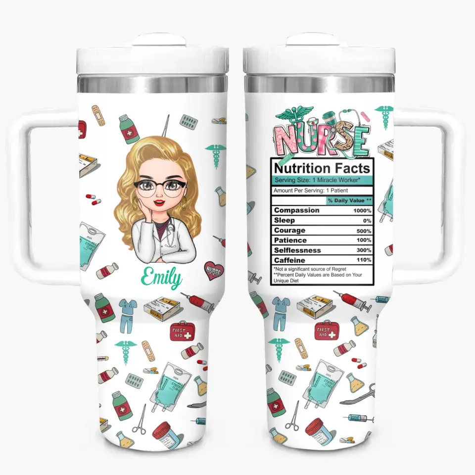 Nurse Nutrition Facts - Personalized Custom Tumbler With Handle - Nurse's Day, Appreciation Gift For Nurse