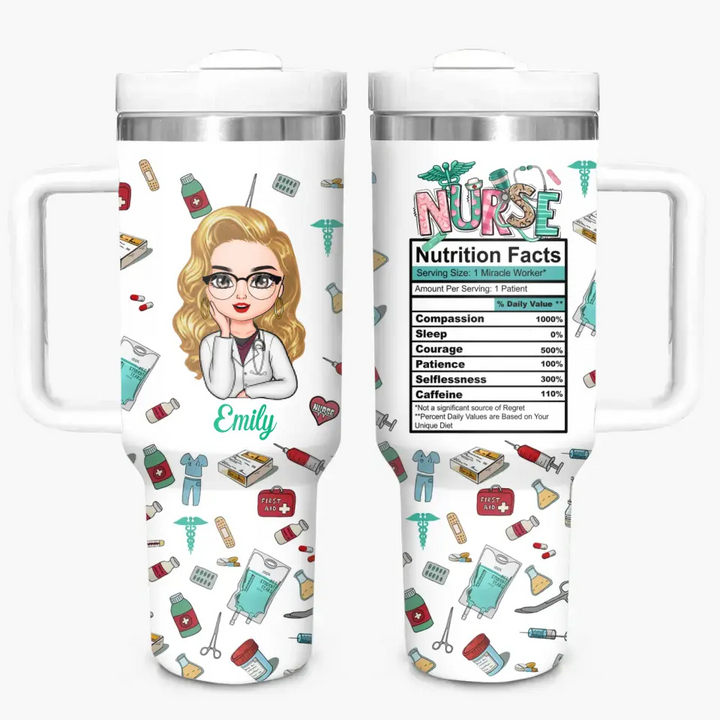 Nurse Nutrition Facts - Personalized Custom Tumbler With Handle - Nurse's Day, Appreciation Gift For Nurse