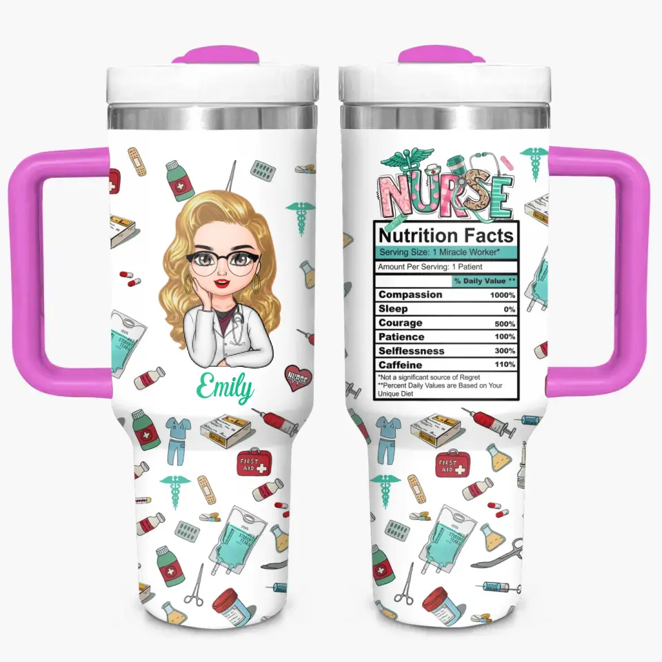 Nurse Nutrition Facts - Personalized Custom Tumbler With Handle - Nurse's Day, Appreciation Gift For Nurse