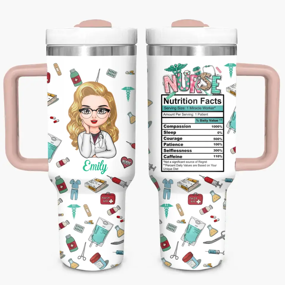 Nurse Nutrition Facts - Personalized Custom Tumbler With Handle - Nurse's Day, Appreciation Gift For Nurse