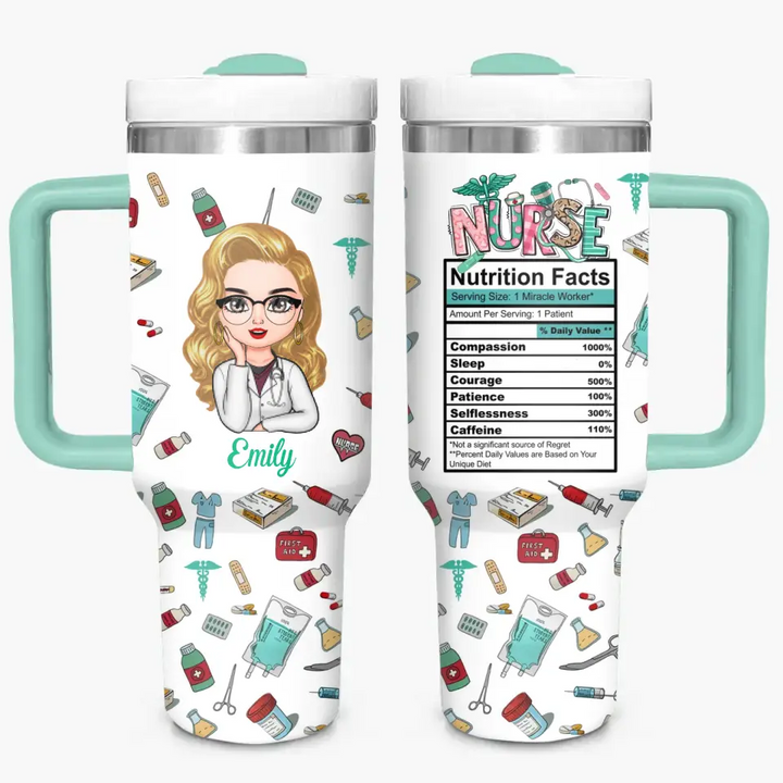 Nurse Nutrition Facts - Personalized Custom Tumbler With Handle - Nurse's Day, Appreciation Gift For Nurse