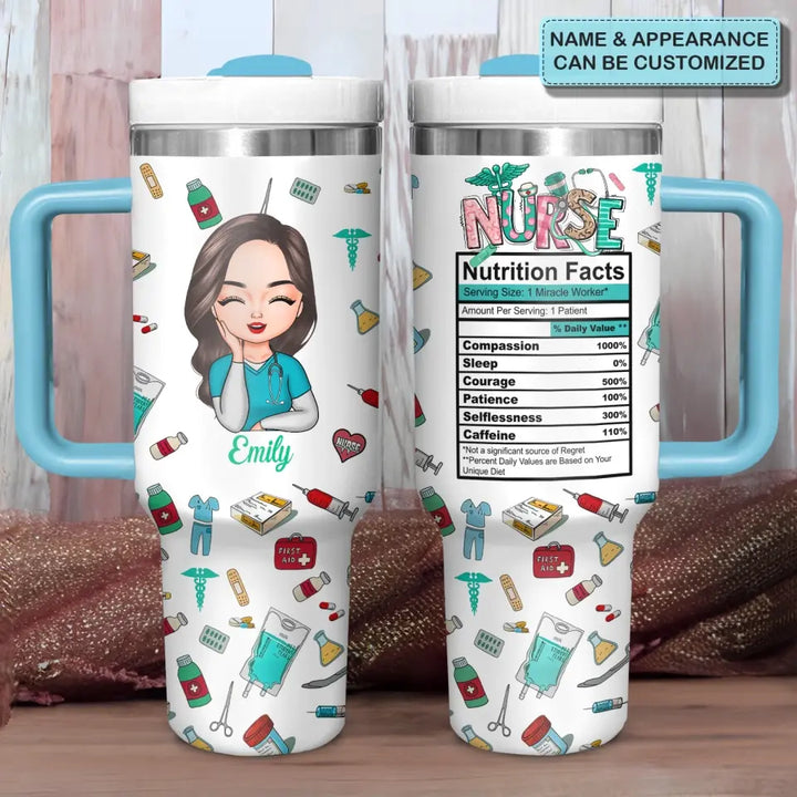 Nurse Nutrition Facts - Personalized Custom Tumbler With Handle - Nurse's Day, Appreciation Gift For Nurse