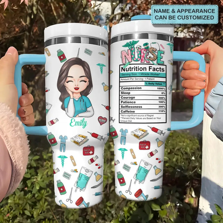 Nurse Nutrition Facts - Personalized Custom Tumbler With Handle - Nurse's Day, Appreciation Gift For Nurse