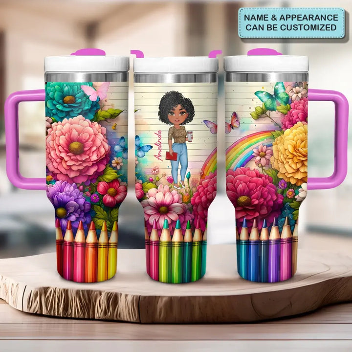 Floral Fantasy Teacher - Personalized Custom Tumbler With Handle - Teacher's Day, Appreciation Gift For Teacher