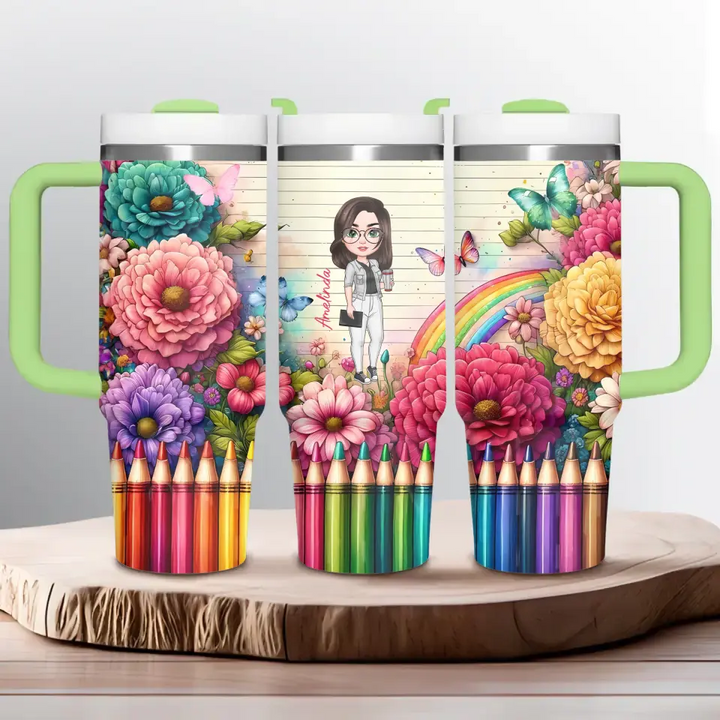 Floral Fantasy Teacher - Personalized Custom Tumbler With Handle - Teacher's Day, Appreciation Gift For Teacher