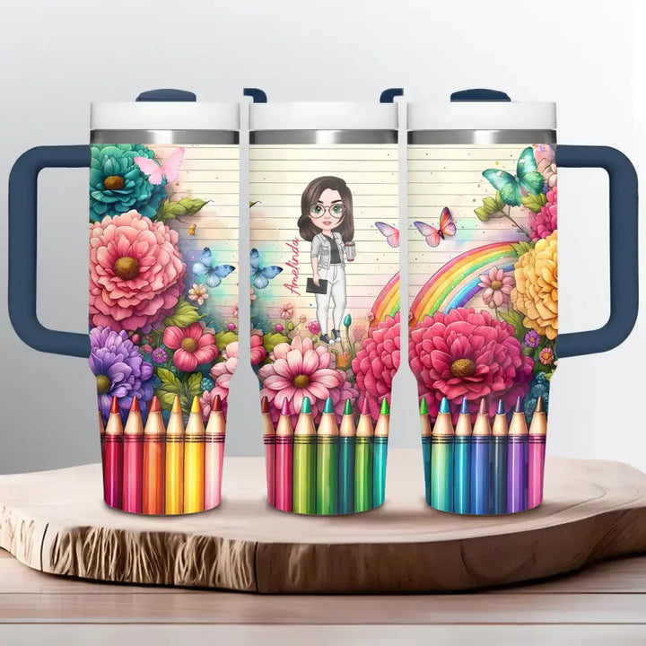 Floral Fantasy Teacher - Personalized Custom Tumbler With Handle - Teacher's Day, Appreciation Gift For Teacher