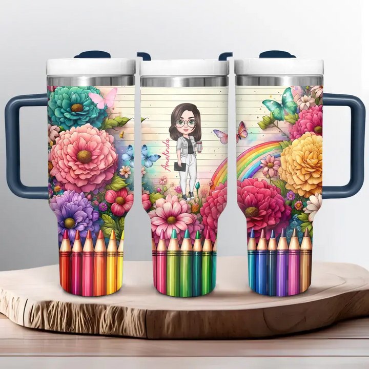 Floral Fantasy Teacher - Personalized Custom Tumbler With Handle - Teacher's Day, Appreciation Gift For Teacher