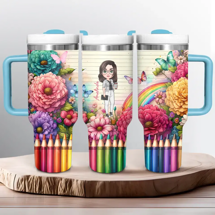 Floral Fantasy Teacher - Personalized Custom Tumbler With Handle - Teacher's Day, Appreciation Gift For Teacher