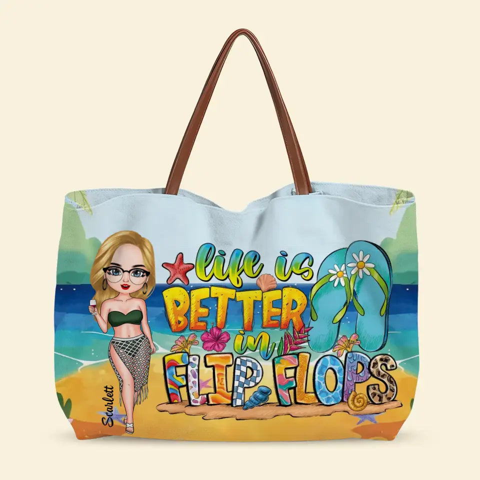 Life Is Better In Flip Flops - Personalized Custom Tote Bag - Summer Gift For Girl, Friends, Family Members