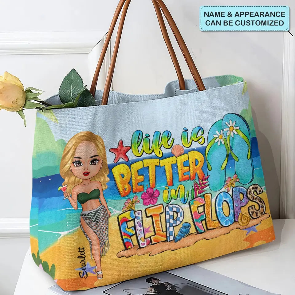Life Is Better In Flip Flops - Personalized Custom Tote Bag - Summer Gift For Girl, Friends, Family Members