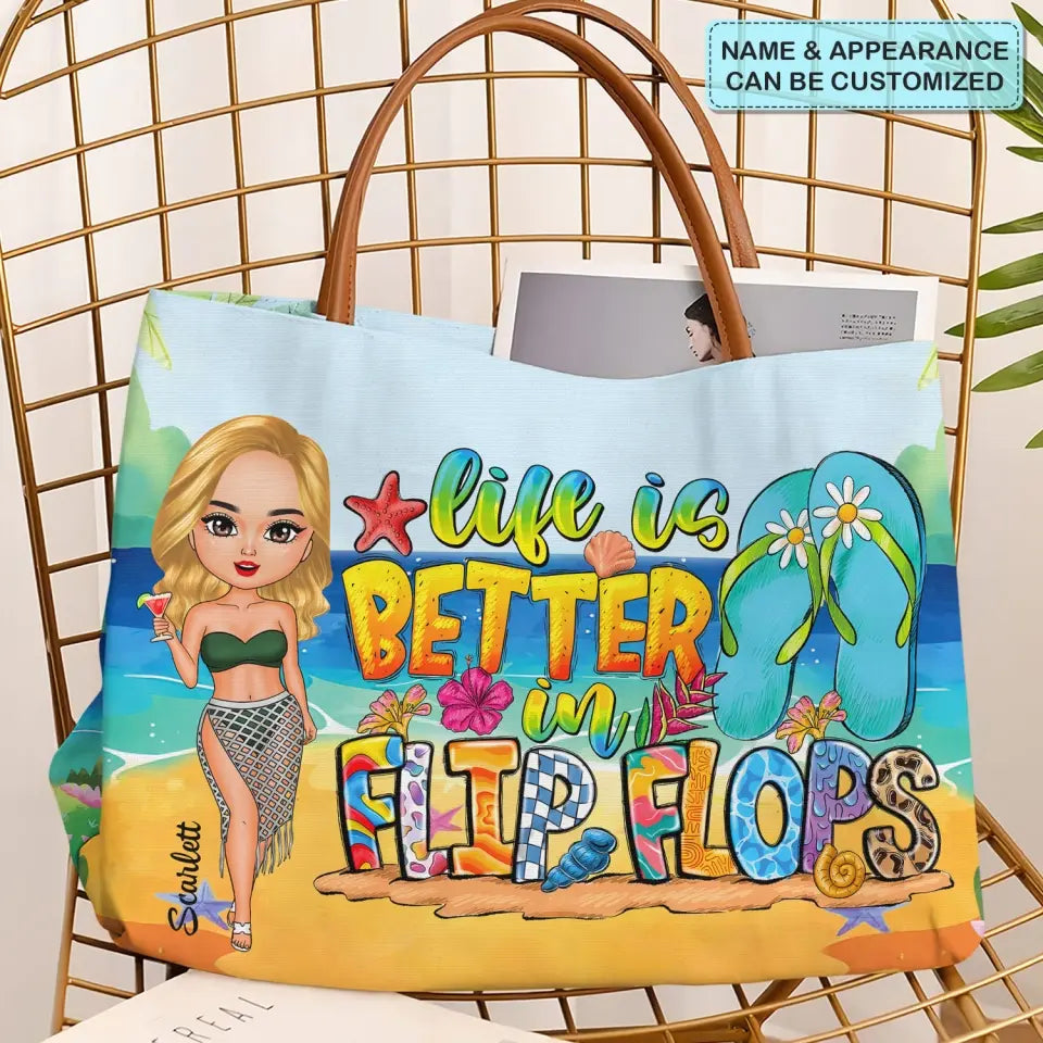 Life Is Better In Flip Flops - Personalized Custom Tote Bag - Summer Gift For Girl, Friends, Family Members