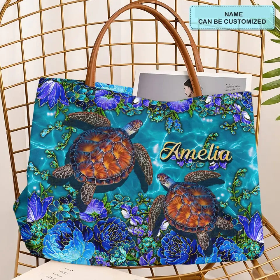 Undersea Golden Sea Turtle - Personalized Custom Tote Bag - Gift For Turtles Lovers - NCU0DV067