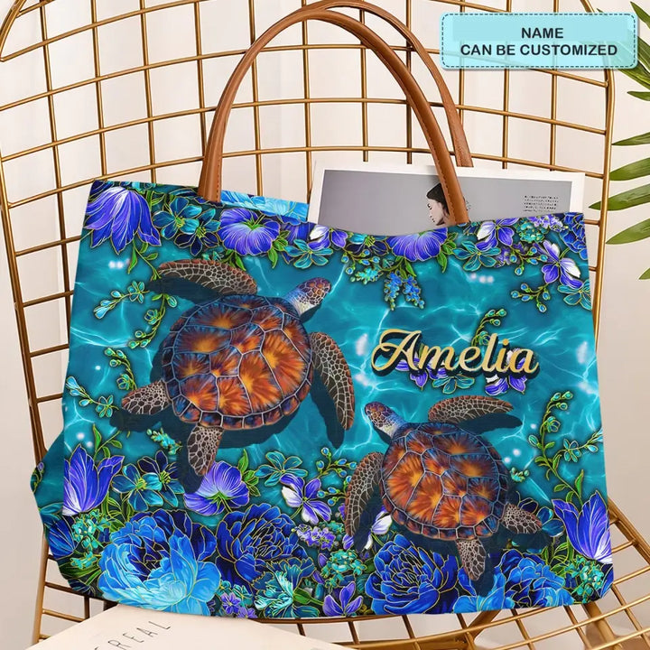 Undersea Golden Sea Turtle - Personalized Custom Tote Bag - Gift For Turtles Lovers - NCU0DV067