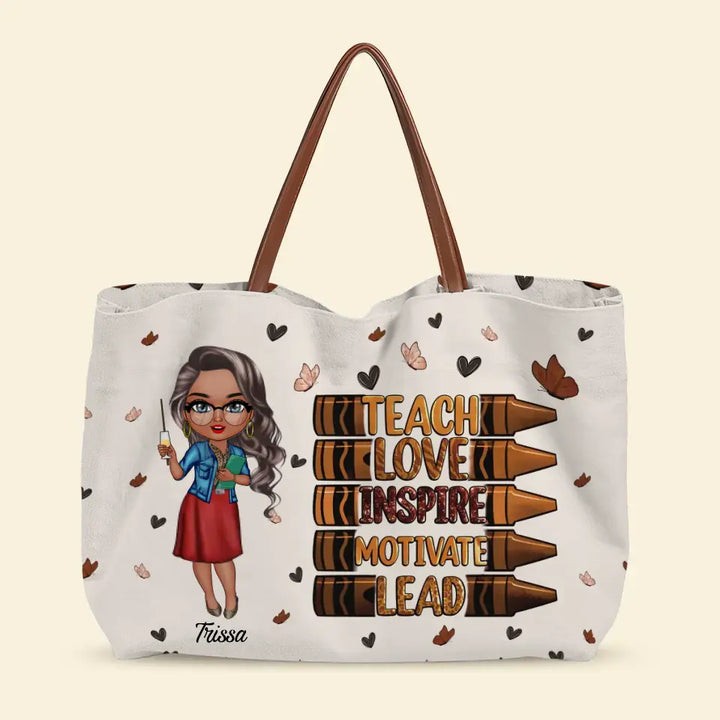 Teach Love Inspire - Personalized Custom Tote Bag - Teacher's Day, Appreciation Gift For Teacher