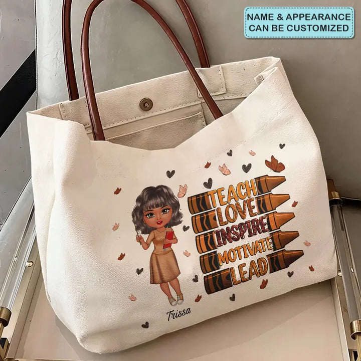Teach Love Inspire - Personalized Custom Tote Bag - Teacher's Day, Appreciation Gift For Teacher