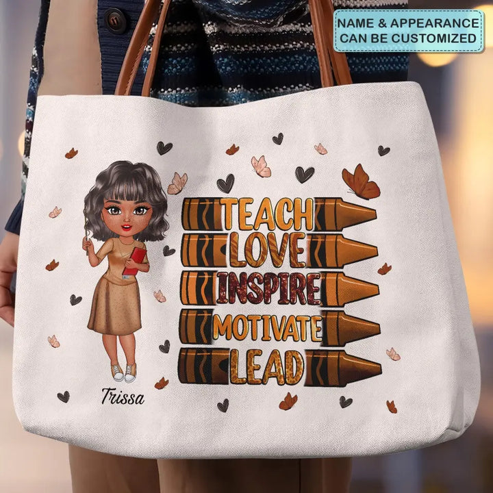 Teach Love Inspire - Personalized Custom Tote Bag - Teacher's Day, Appreciation Gift For Teacher
