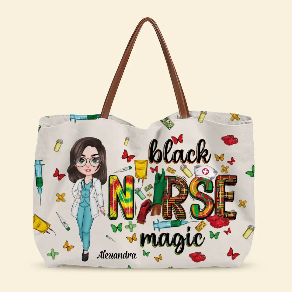Black Nurse Magic - Personalized Custom Tote Bag - Nurse's Day, Appreciation Gift For Nurse