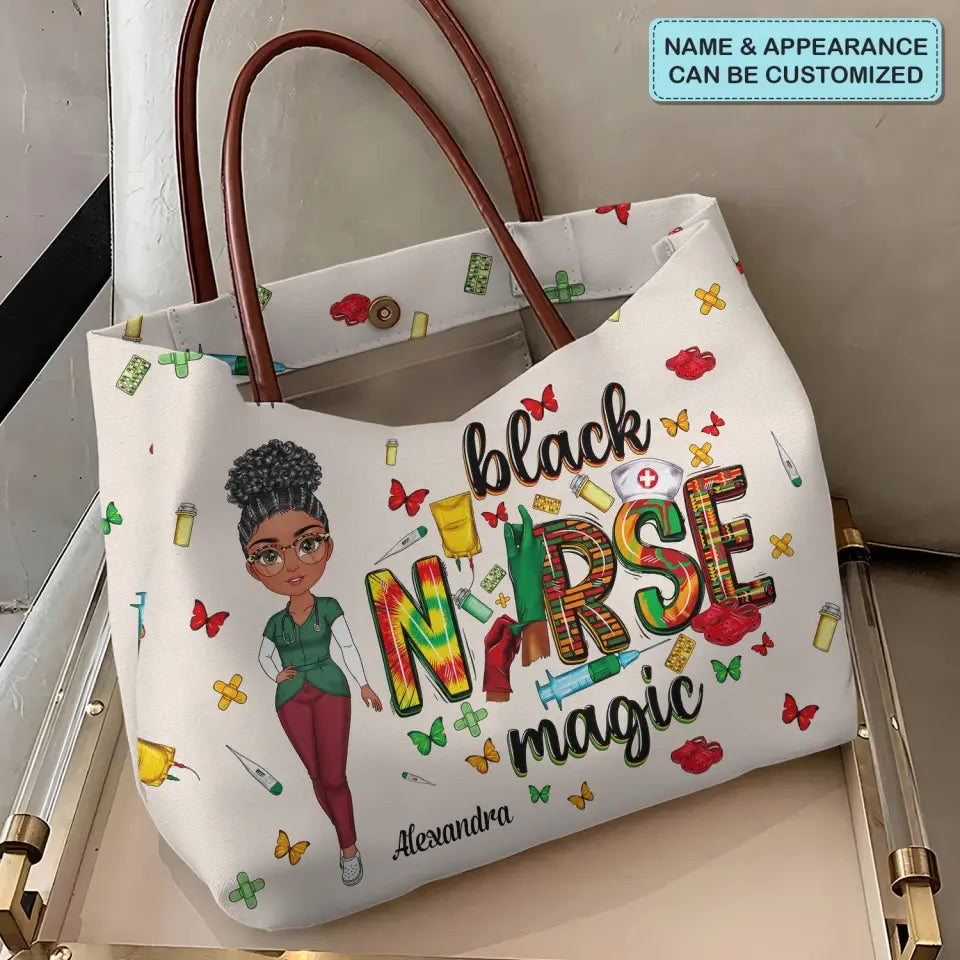 Black Nurse Magic - Personalized Custom Tote Bag - Nurse's Day, Appreciation Gift For Nurse