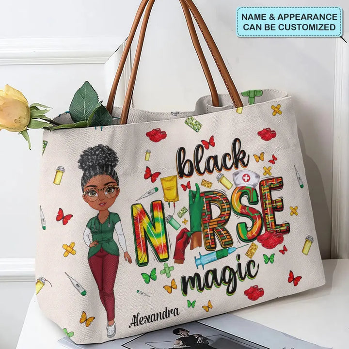 Black Nurse Magic - Personalized Custom Tote Bag - Nurse's Day, Appreciation Gift For Nurse