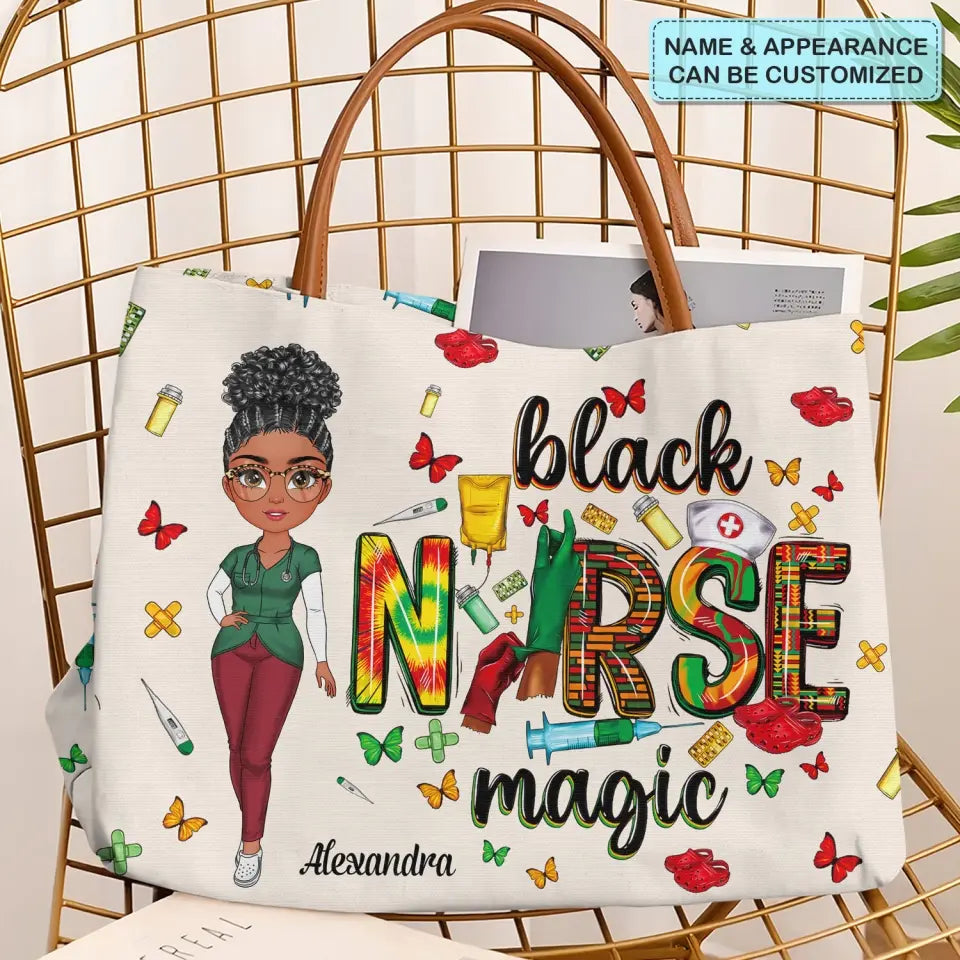 Black Nurse Magic - Personalized Custom Tote Bag - Nurse's Day, Appreciation Gift For Nurse