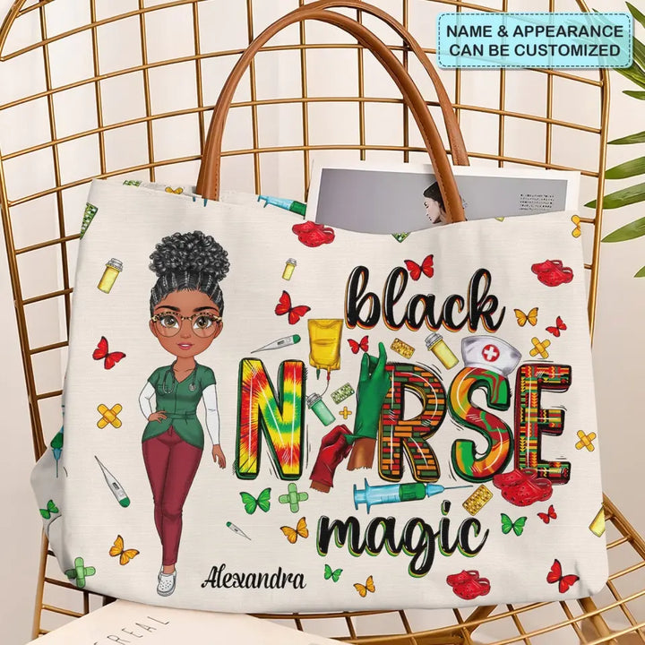 Black Nurse Magic - Personalized Custom Tote Bag - Nurse's Day, Appreciation Gift For Nurse