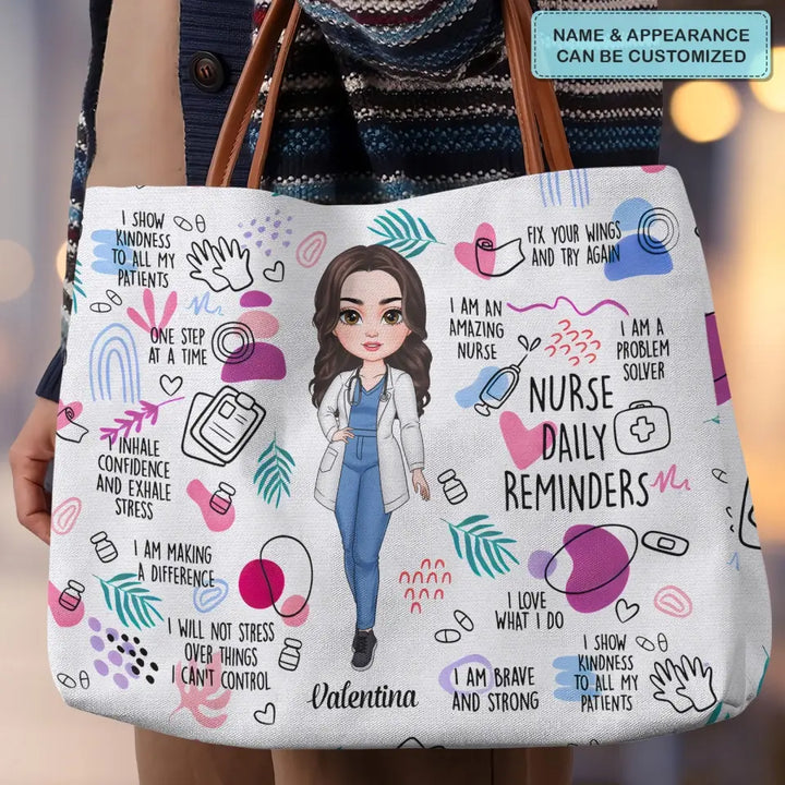 Nurse Daily Reminder - Personalized Custom Tote Bag - Nurse's Day, Appreciation Gift For Nurse