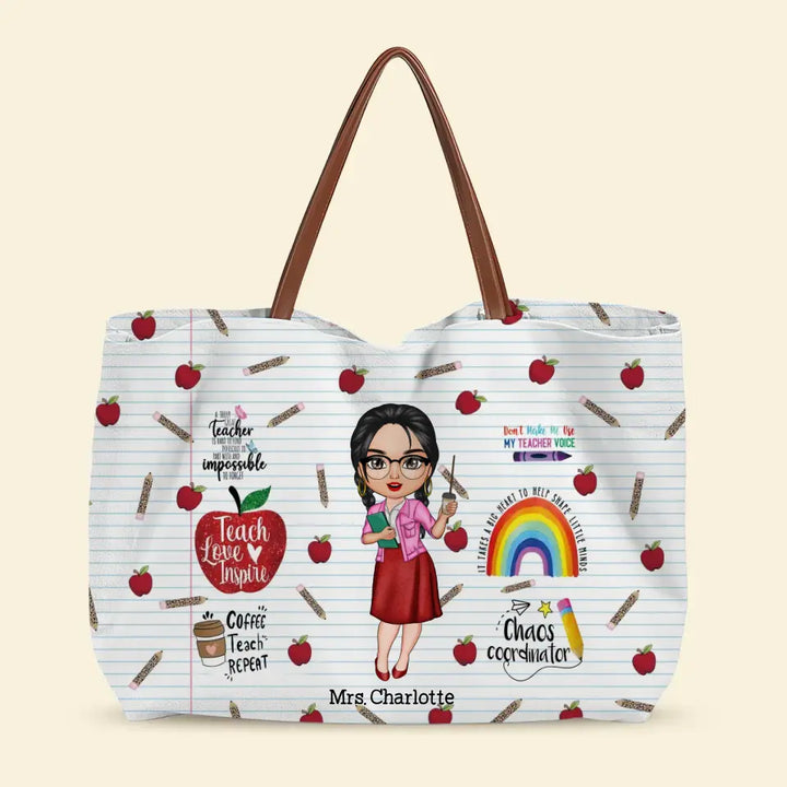 Teacher Love Inspire Apple - Personalized Custom Tote Bag - Teacher's Day, Appreciation Gift For Teacher