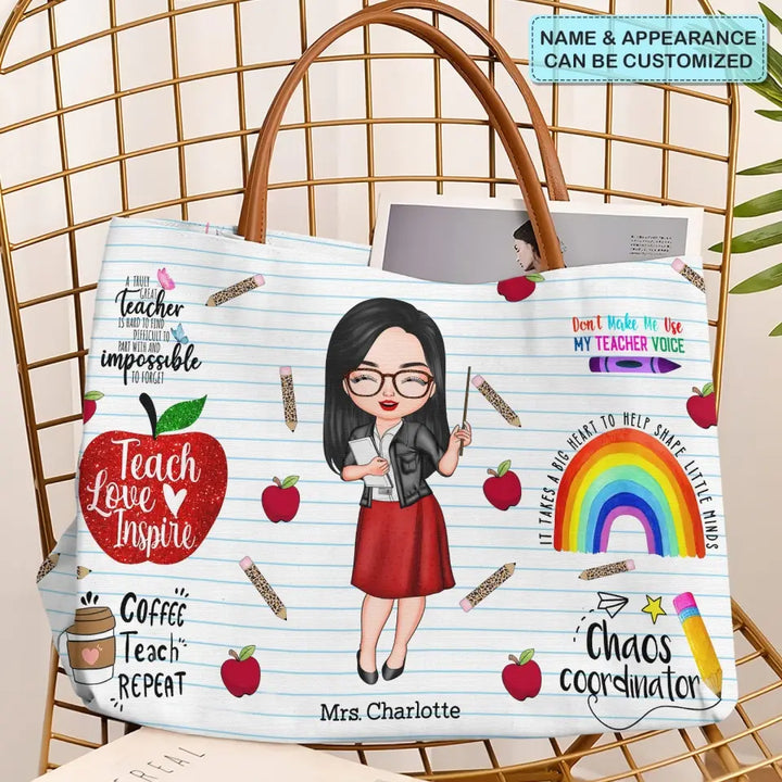 Teacher Love Inspire Apple - Personalized Custom Tote Bag - Teacher's Day, Appreciation Gift For Teacher