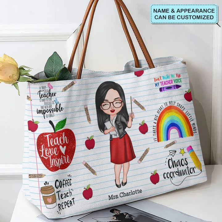 Teacher Love Inspire Apple - Personalized Custom Tote Bag - Teacher's Day, Appreciation Gift For Teacher