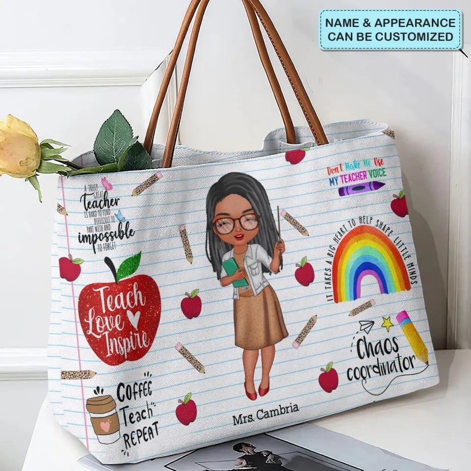 Teacher Love Inspire Apple - Personalized Custom Tote Bag - Teacher's Day, Appreciation Gift For Teacher