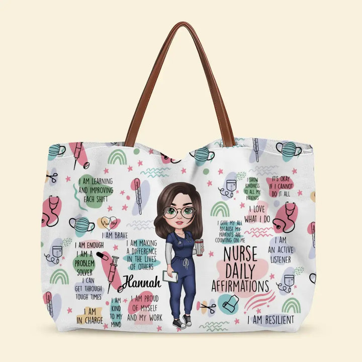Nurse Daily Affirmations - Personalized Custom Tote Bag - Nurse's Day, Appreciation Gift For Nurse