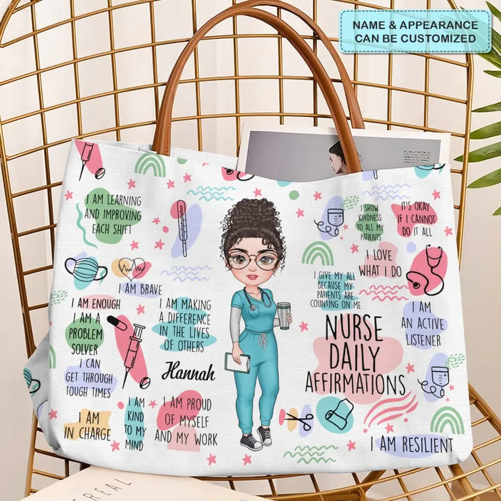 Nurse Daily Affirmations - Personalized Custom Tote Bag - Nurse's Day, Appreciation Gift For Nurse