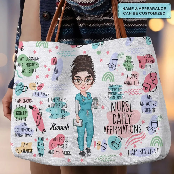 Nurse Daily Affirmations - Personalized Custom Tote Bag - Nurse's Day, Appreciation Gift For Nurse