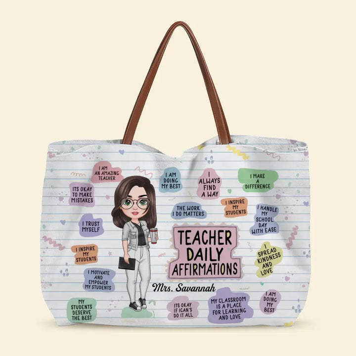 Teacher Daily Affirmation - Personalized Custom Tote Bag - Teacher's Day, Appreciation Gift For Teacher